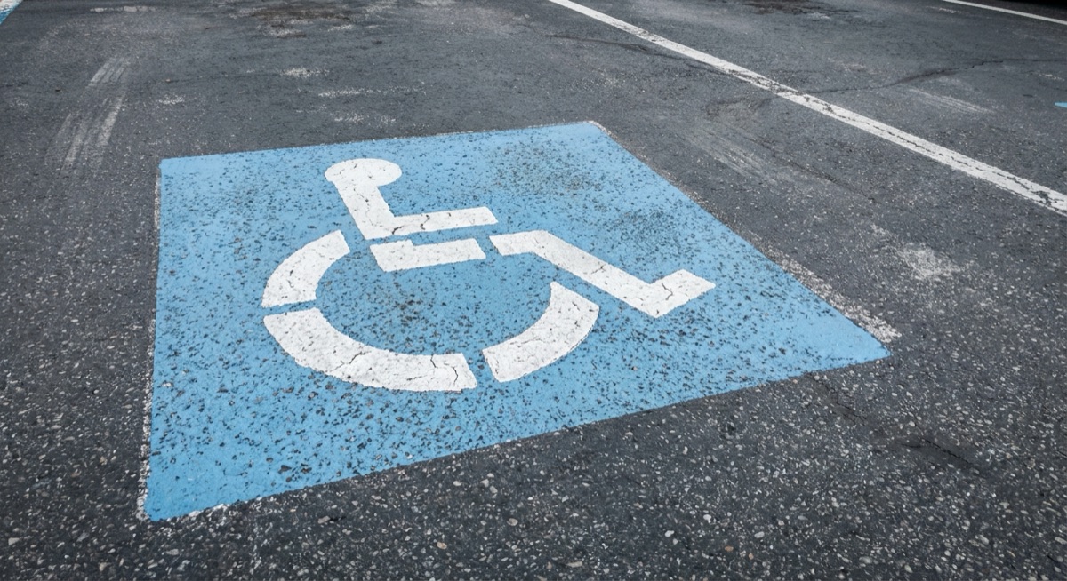 Accessible parking space marked as part of a pavement construction project