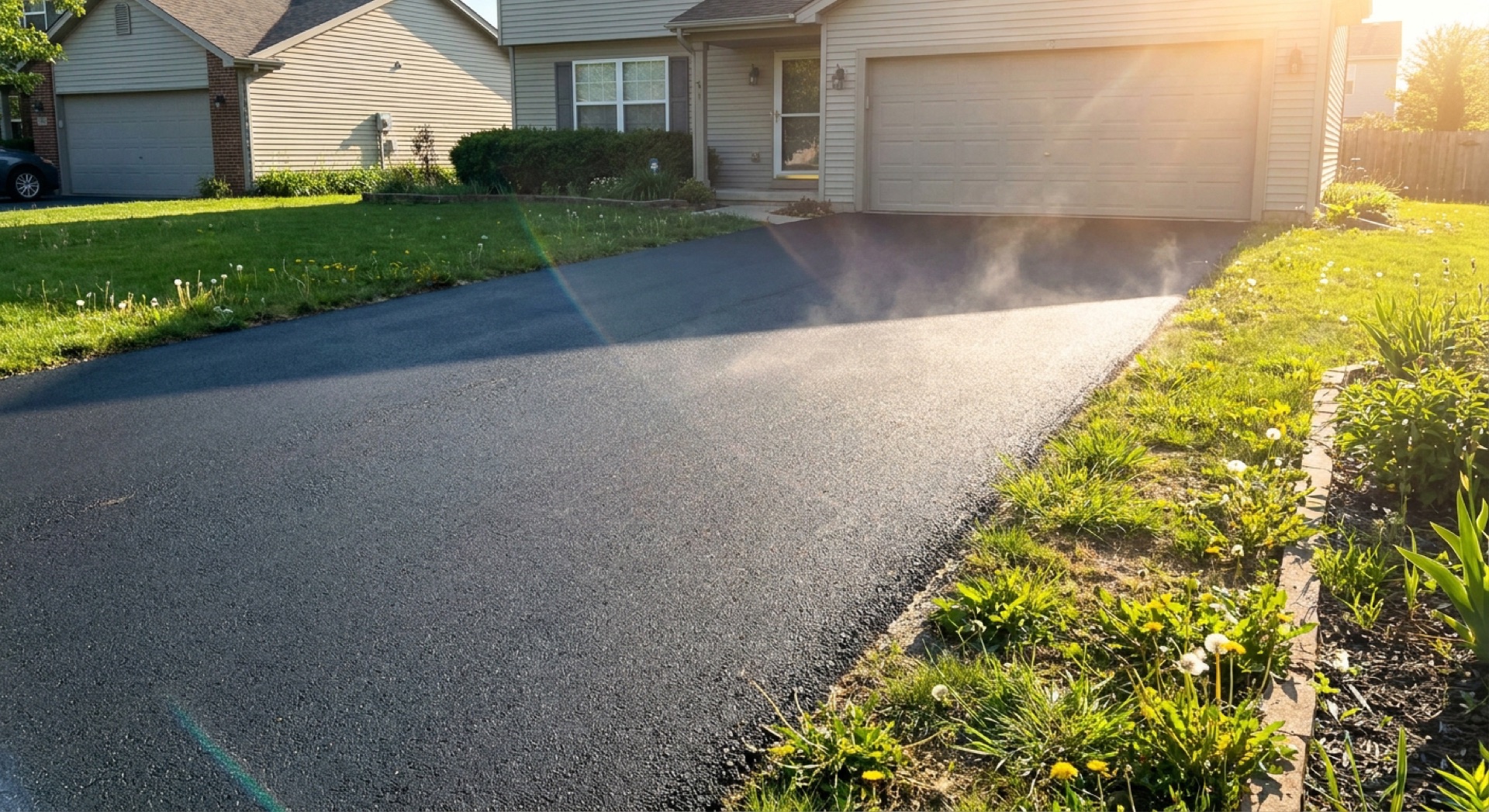 Finished driveway surface ready for a colored pavement finish
