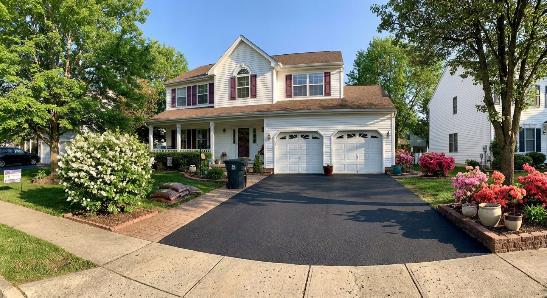 Finished driveway replacement result with a smooth, freshly paved asphalt surface
