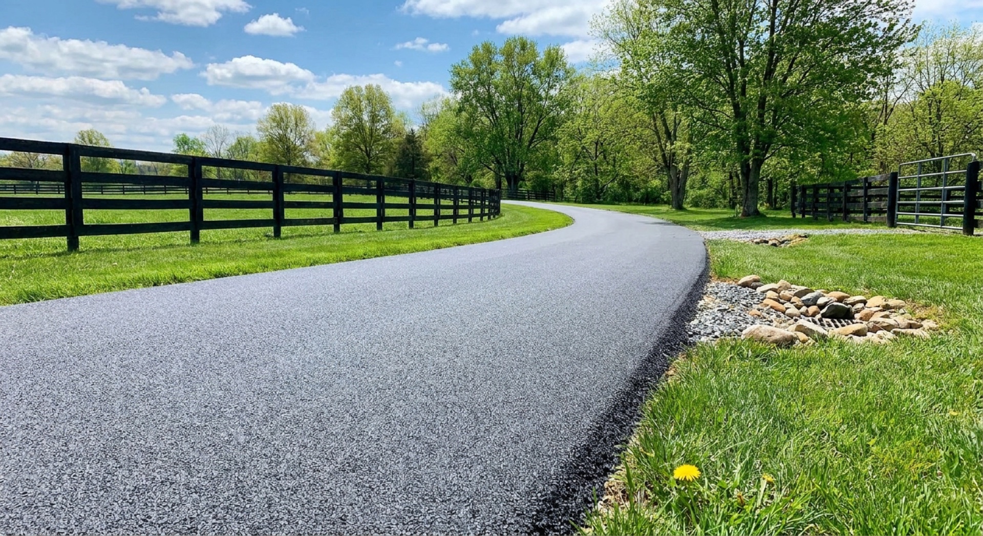 Long driveway that could be finished with a decorative asphalt option